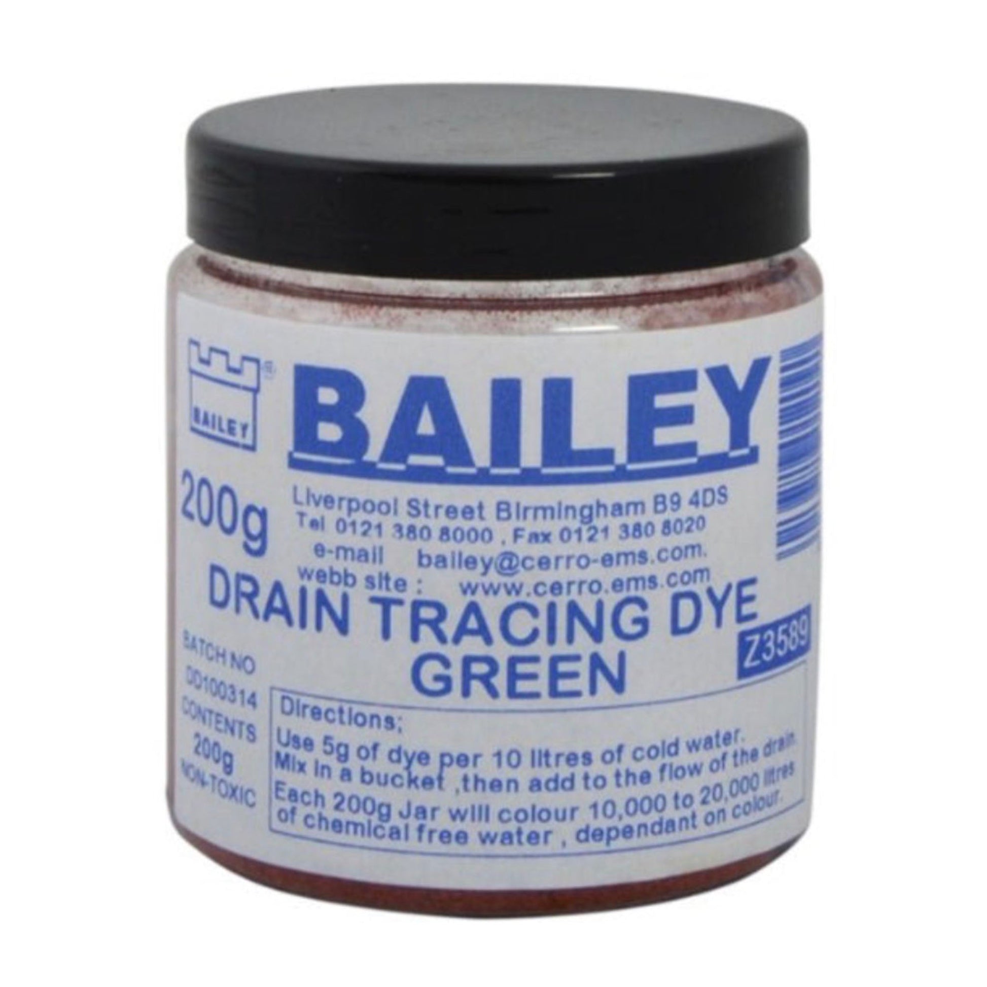 Bailey Drain Tracing Dye Green 200gm - Transtools Online