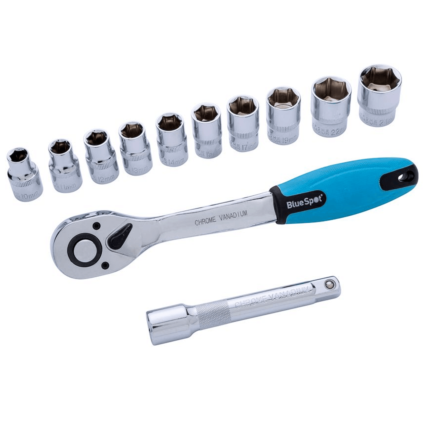 Blue Spot 1/2in Drive Metric Ratchet and Socket Set 12 Piece - 10-24mm