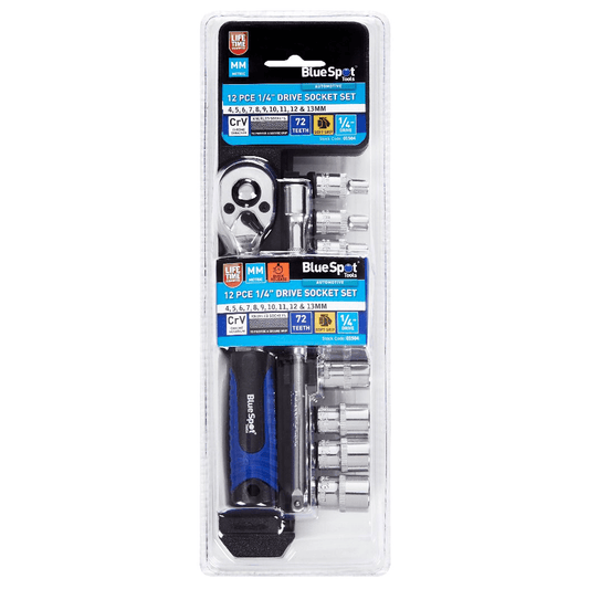 Blue Spot 1/4in Drive Metric Ratchet & Socket 12 Piece Set 4-13mm