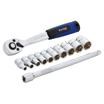 Blue Spot 1/4in Drive Metric Ratchet & Socket Set 12 Piece 4-13mm