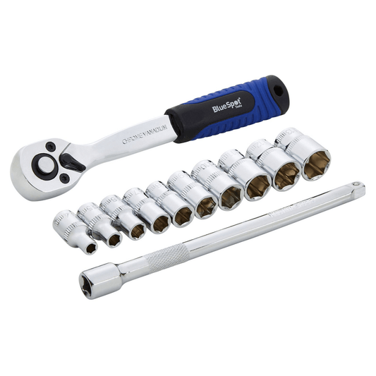 Blue Spot 1/4in Drive Metric Ratchet & Socket Set 12 Piece 4-13mm