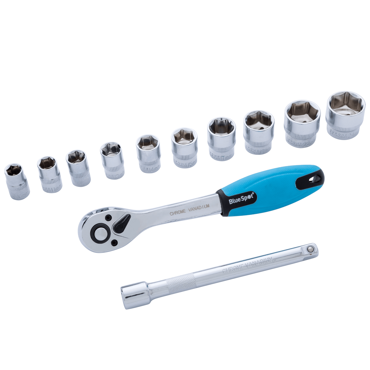 Blue Spot 3/8in Drive Metric Ratchet & Socket Set 12 Piece 10-24mm