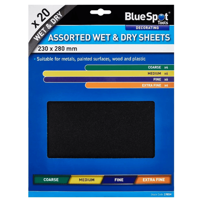 Blue Spot Assorted Wet & Dry Sheets - 20 Pack Sandpaper