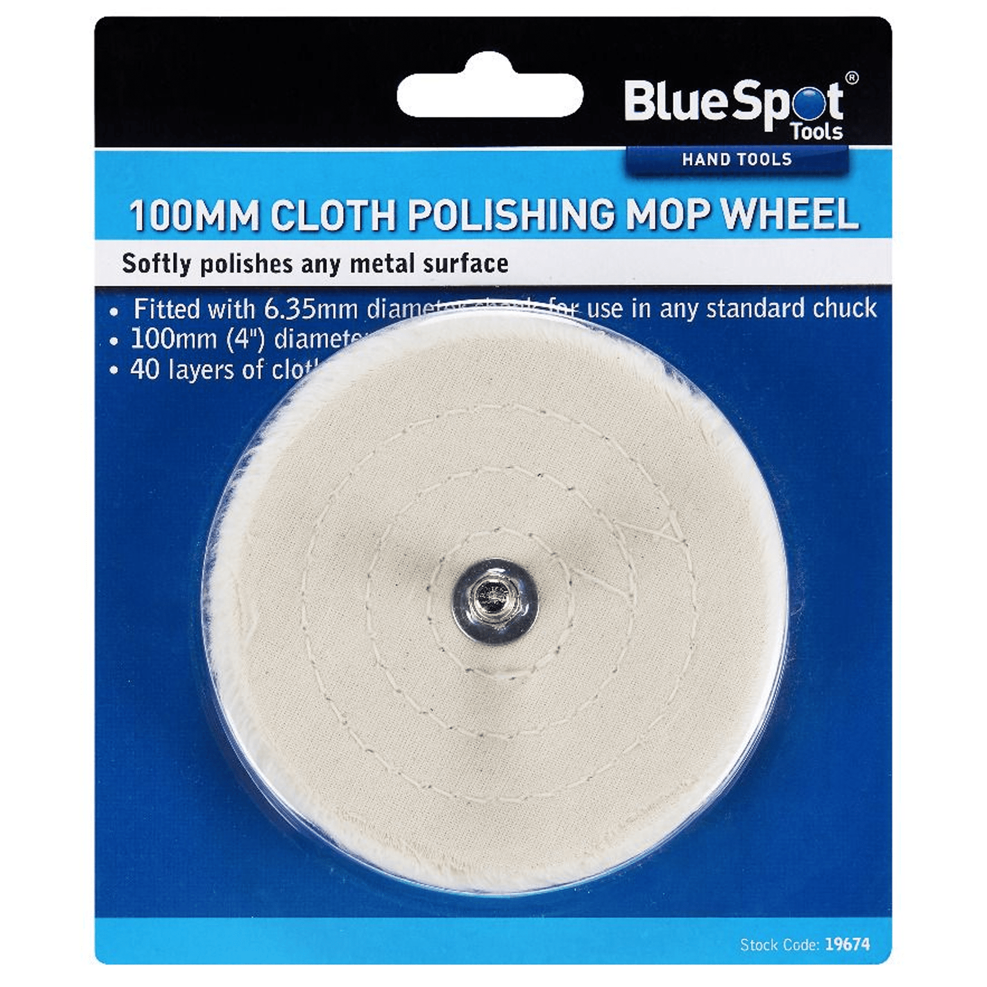 Blue Spot 100mm Cloth Polishing Mop Wheel with 6.35m Shank