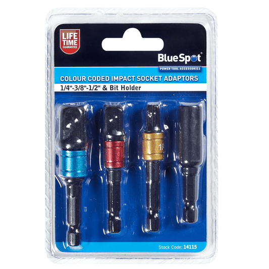 Blue Spot 4 Piece Colour Coded Impact Socket Adaptors and Bit Holder Set
