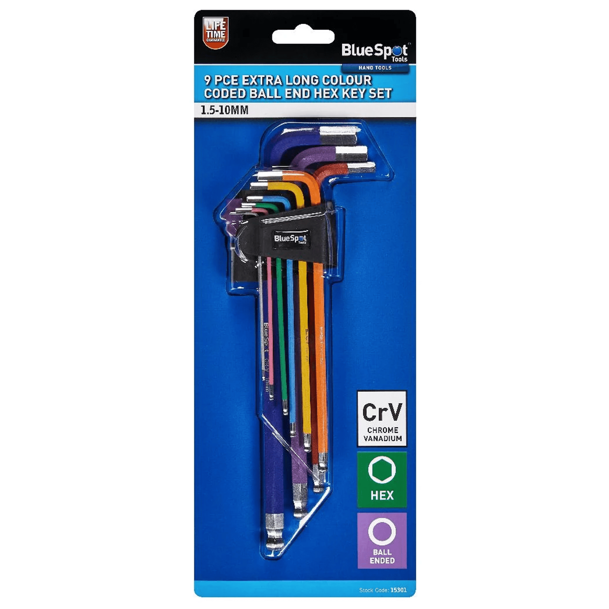 Blue Spot Extra Long Ball End Hex Key Set 1.5-10mm - 9 Piece in Storage Holder
