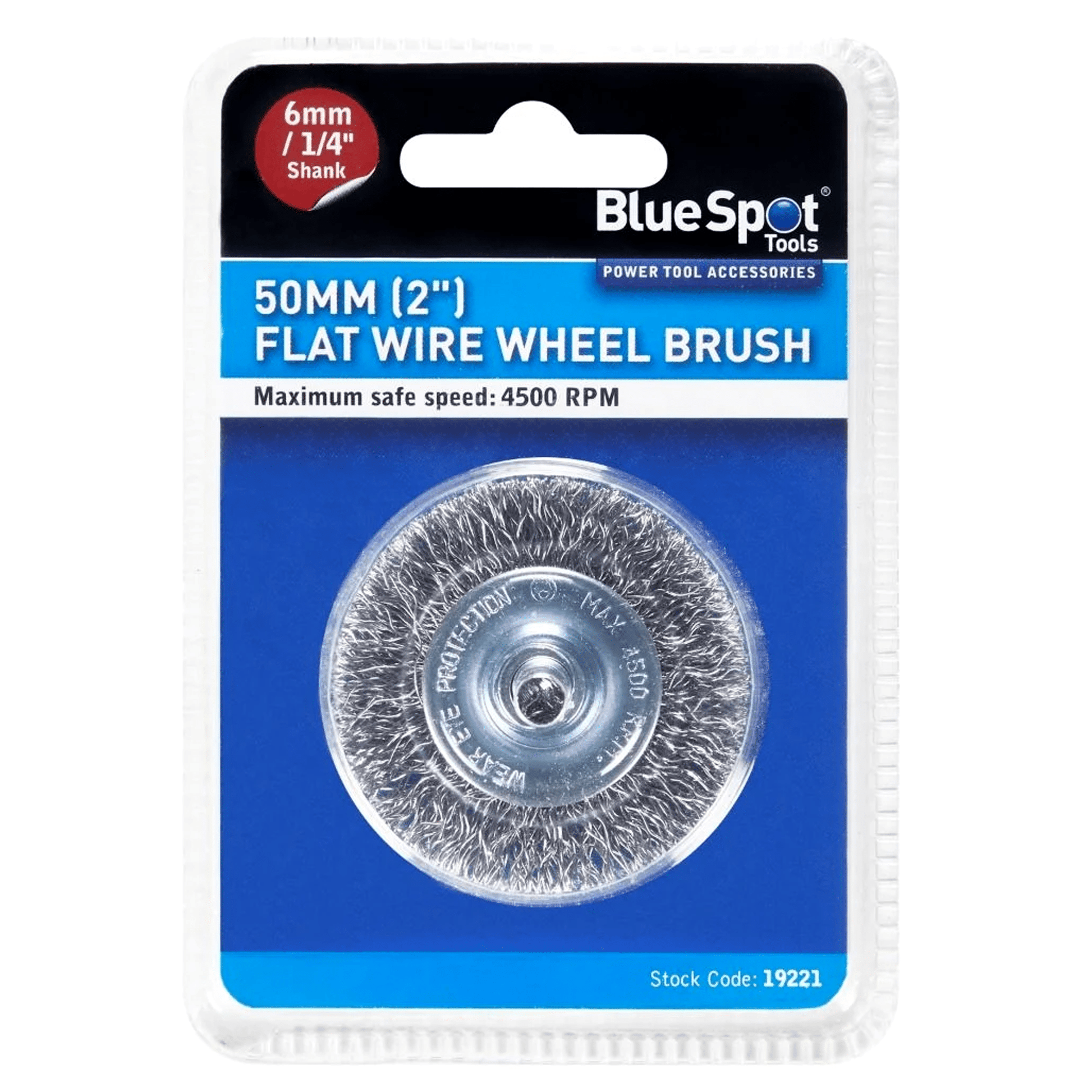 Blue Spot Flat Wire Wheel Brush - 50mm with 6mm Shank