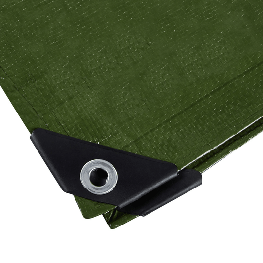 Blue Spot Green Tarpaulin 5.4m x 3.6m Showing Corner Eyelets