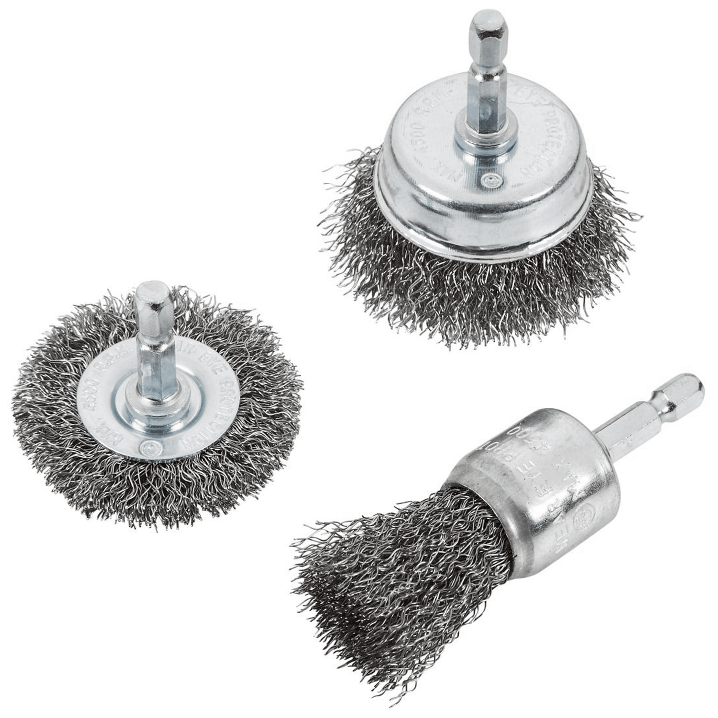 Blue Spot Hex Shank Wire End Brush Wheel and Cup Brush Set - 3 Piece