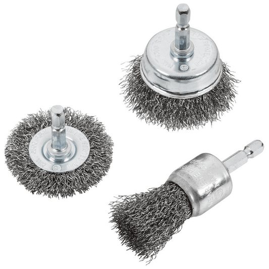 Blue Spot Hex Shank Wire End Brush Wheel and Cup Brush Set - 3 Piece