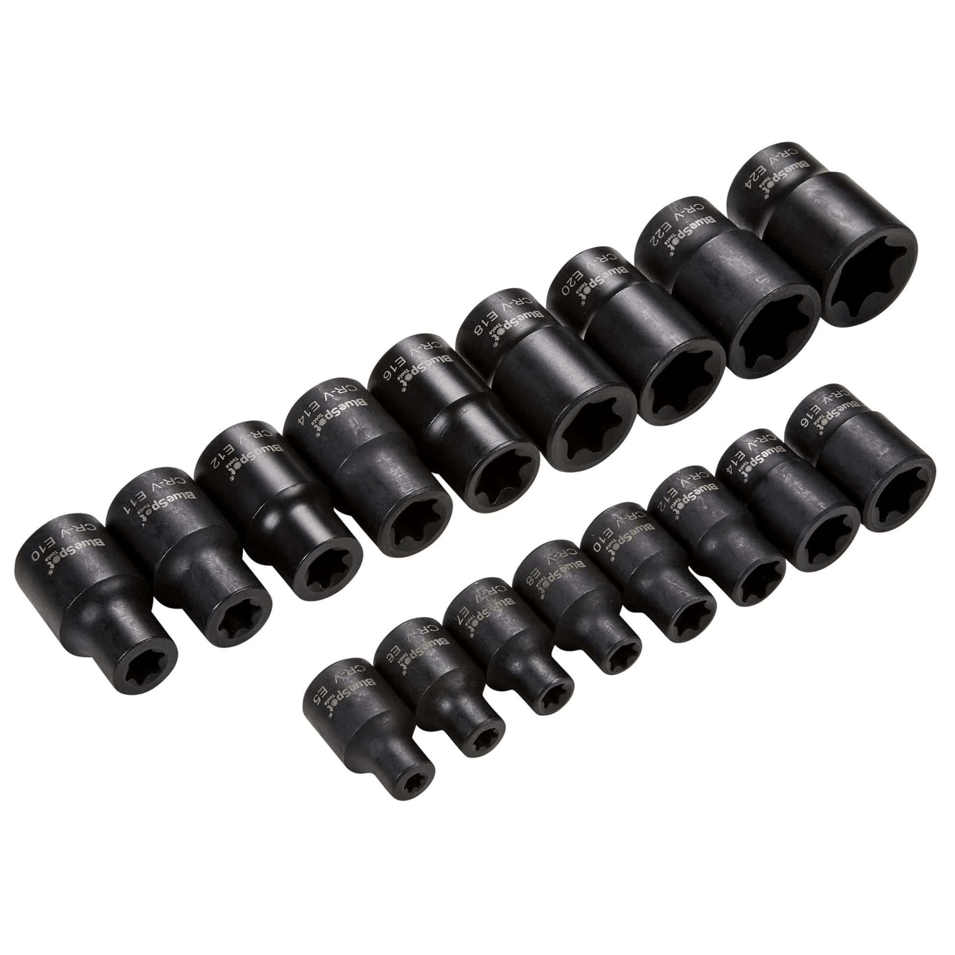 Blue Spot Impact E Torx Sockets 3/8in - 1/2in Drive - 17 Piece