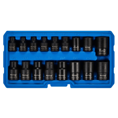 Blue Spot Impact E Torx Sockets 3/8in Drive and 1/2in Drive - 17 Piece 