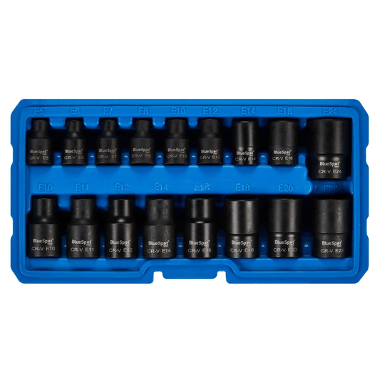 Blue Spot Impact E Torx Sockets 3/8in Drive and 1/2in Drive - 17 Piece 