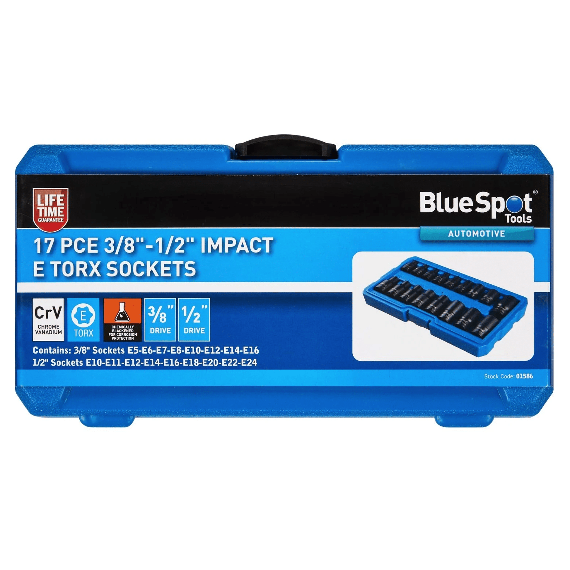 Blue Spot Impact E Torx Sockets 3/8in Drive and 1/2in Drive - 17 Piece in Storage Case