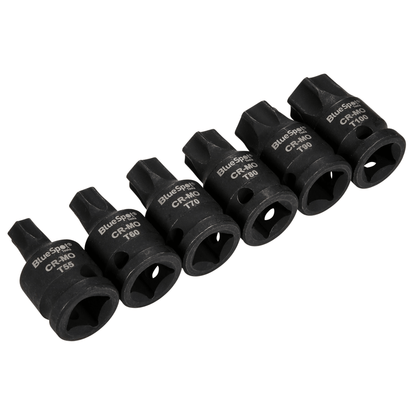 Blue Spot Impact Torx Bit Set 1/2in Drive T55 T60 T70 T80 T90 T100 - 6 Piece