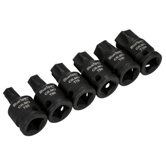 Blue Spot Impact Torx Bit Set 1/2in Drive T55 T60 T70 T80 T90 T100 - 6 Piece