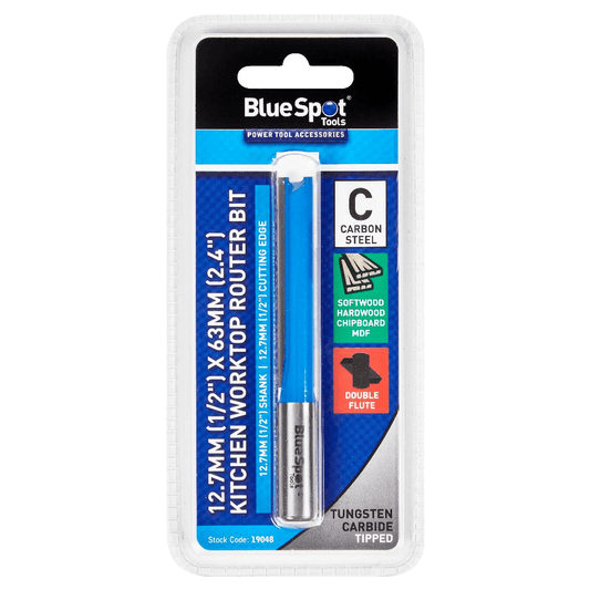 Blue Spot Kitchen Worktop Router Bit - 12.7mm x 63mm TCT Double Fluted