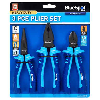 Blue Spot 3 Piece Set of Long Nose Pliers  Combination Pliers & Side Cutting Pliers