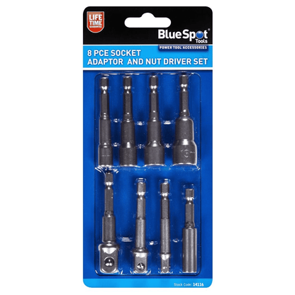 Blue Spot Socket Adaptor And Nut Driver Set - 8 Piece Carded