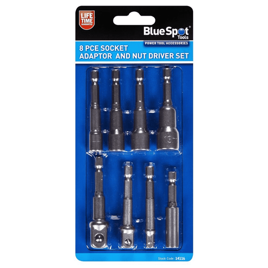 Blue Spot Socket Adaptor And Nut Driver Set - 8 Piece Carded