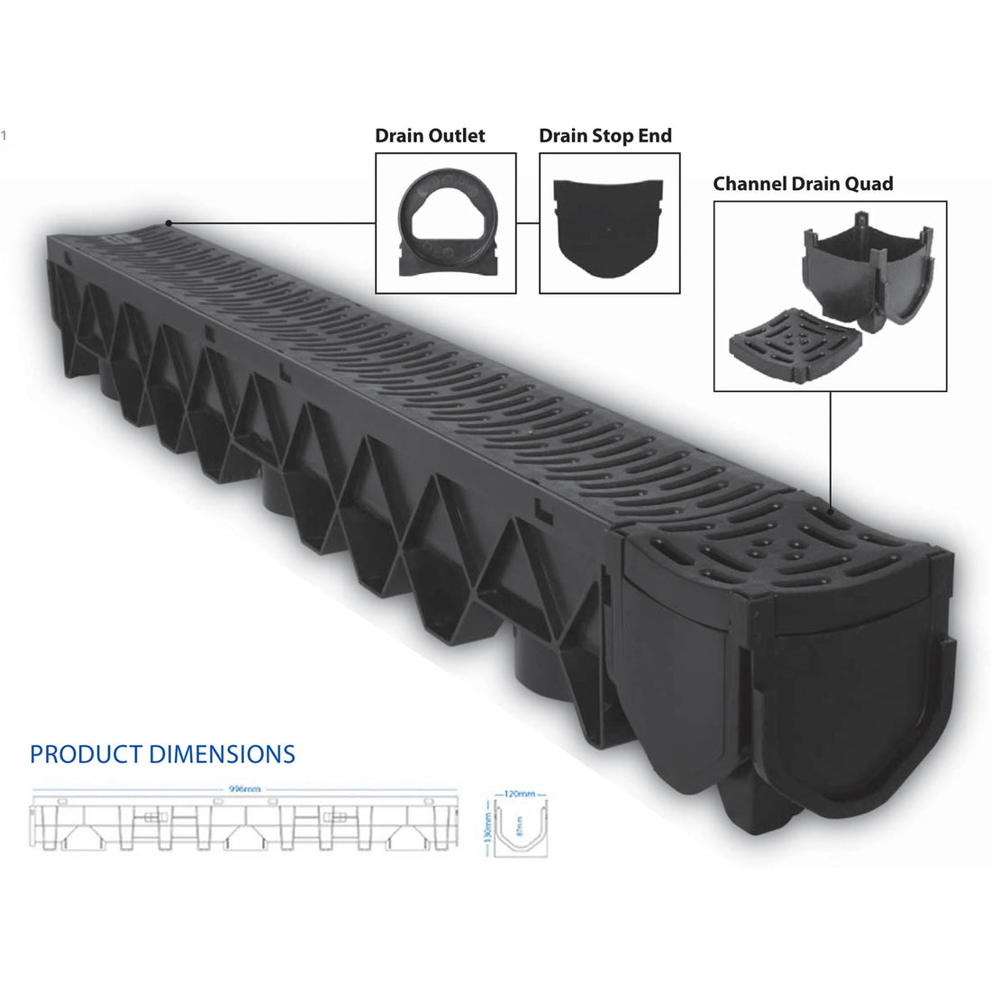 Channel AKO Drain With Galvanised Grate - 1 Metre
