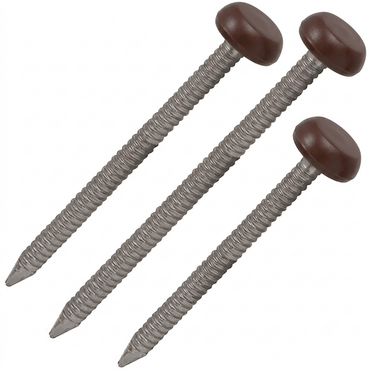 Chocolate Brown UPVC Polytop Stainless Steel Fascia Nails - 100 Pack 40mm 50mm and 65mm