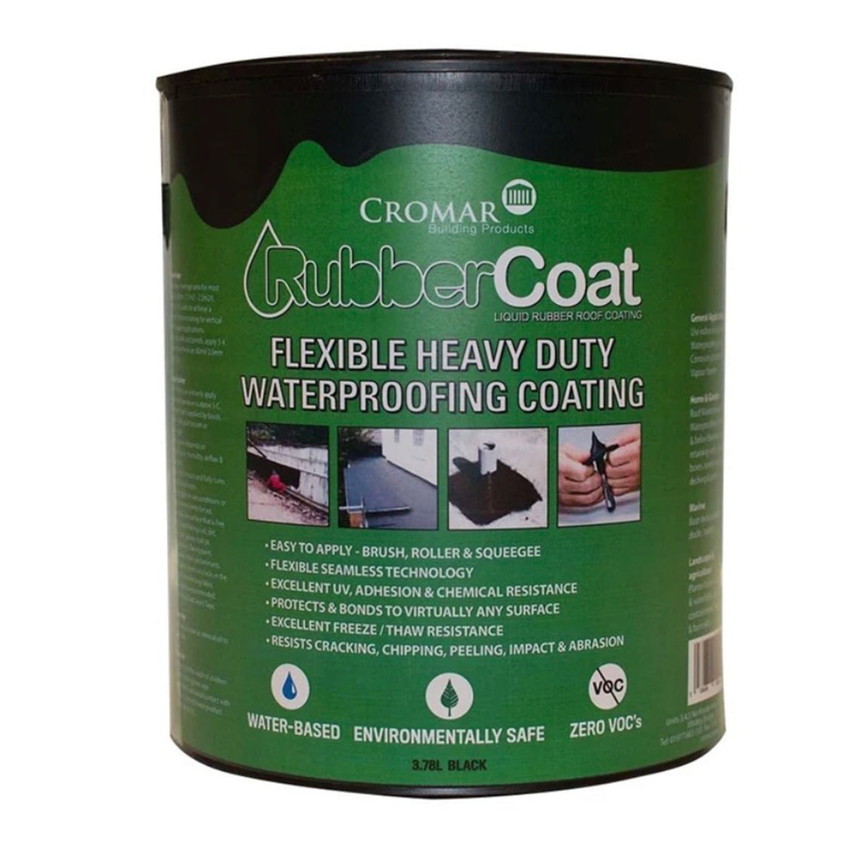 Cromar RubberCoat Liquid Rubber Flexible Roof Coating - 3.78 Litre