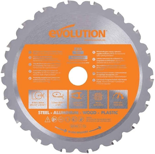EVOLUTION MULTI MATERIAL SAW BLADE 165MM X 20MM X 18 TEETH - Transtools Online