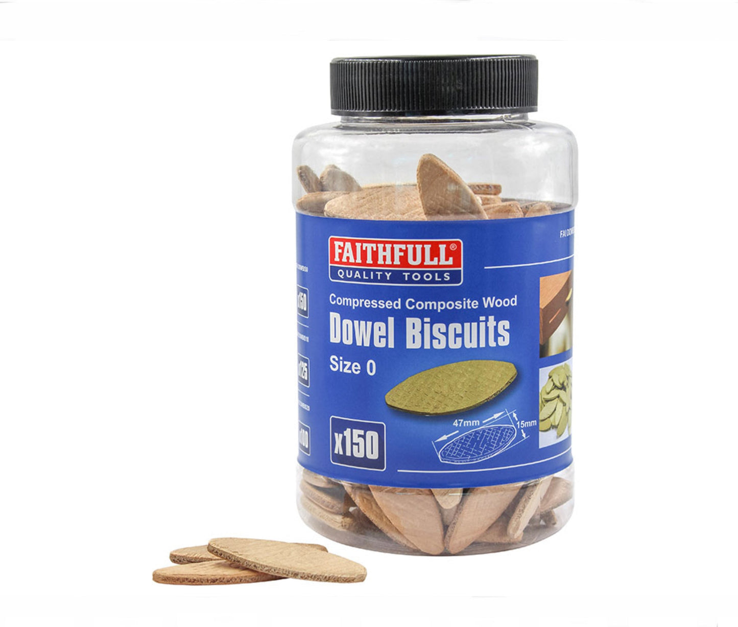 FAITHFULL DOWEL JOINTING BISCUITS SIZE 0 - 150 TUB - Transtools Online