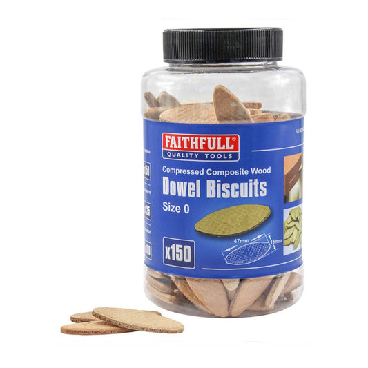 Faithfull Dowel Jointing Biscuits Size 0 - 150 Tub - Transtools Online