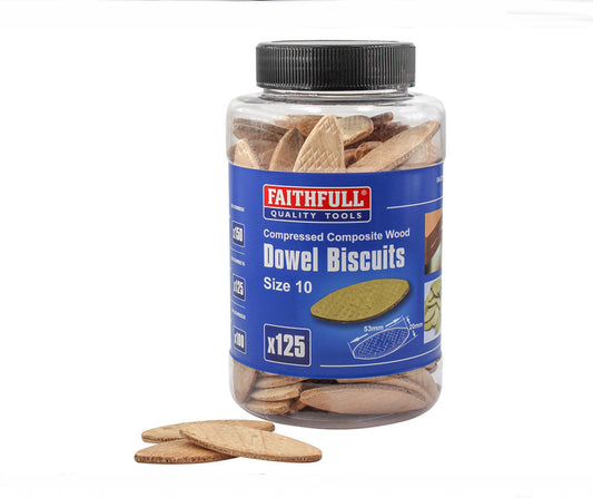 FAITHFULL DOWEL JOINTING BISCUITS SIZE 10 - 125 TUB - Transtools Online