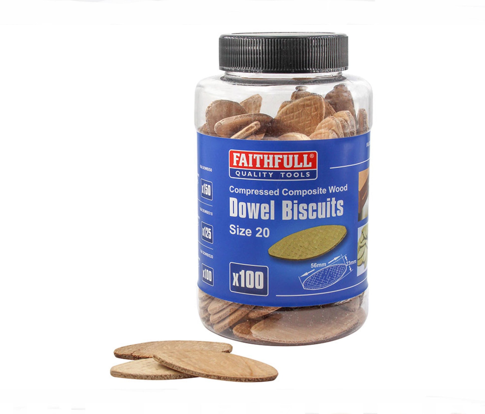 FAITHFULL DOWEL JOINTING BISCUITS SIZE 20 - 100 TUB - Transtools Online