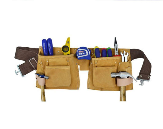 FAITHFULL LEATHER DOUBLE NAIL AND TOOL POUCH - 10 POCKETS - Transtools Online