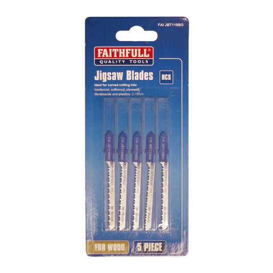 Faithfull Wood Jigsaw Blades T119BO 5 Pack - Transtools Online
