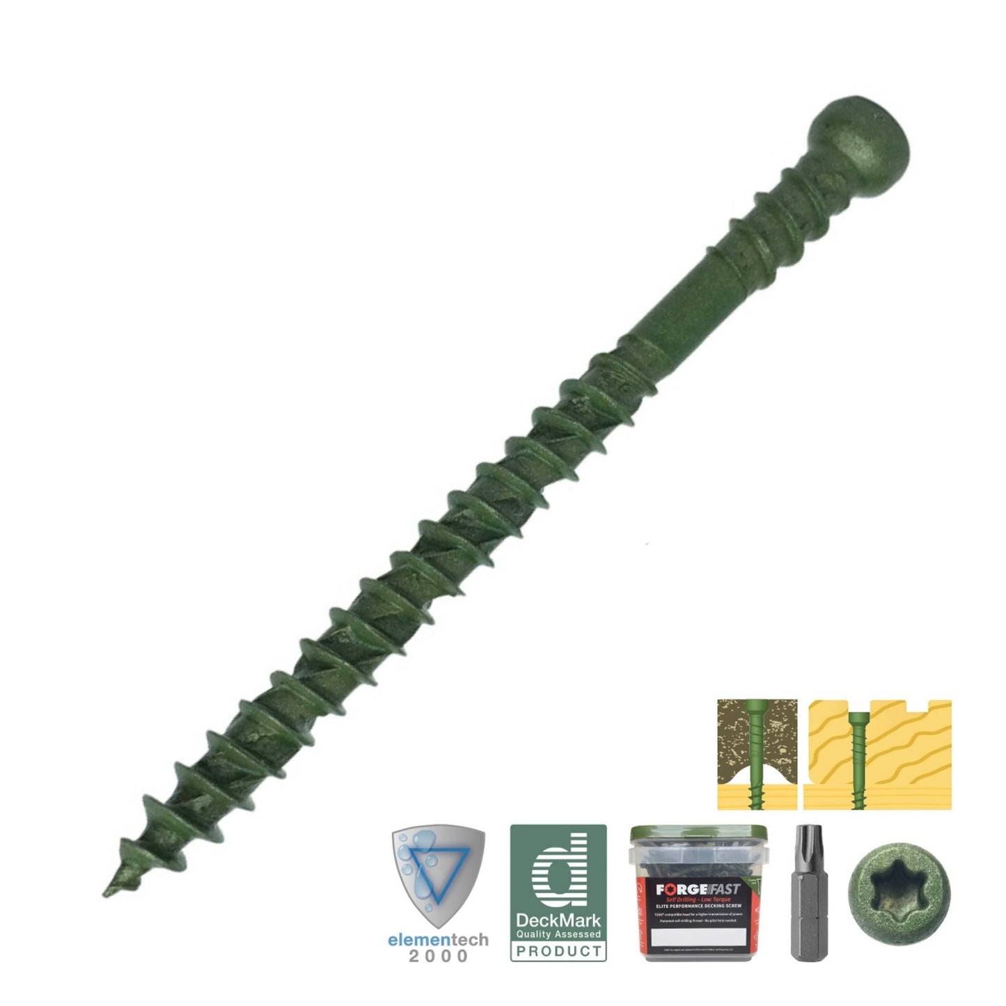 ForgeFast Composite Decking Screw Green 4.5mm x 60mm 600 Tub - Transtools Online