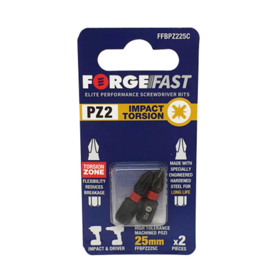 ForgeFast Impact PZ2 Driver Bits 25mm - 2 Pack