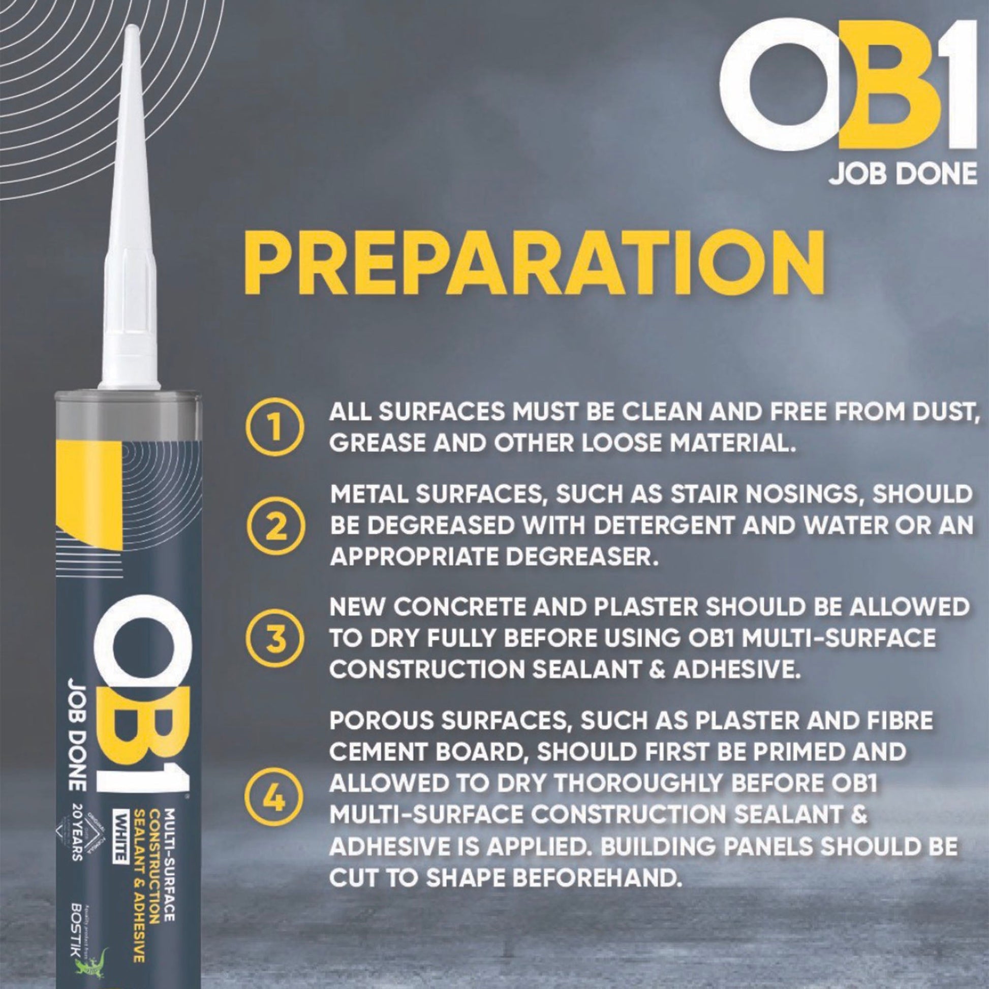 OB1 Multi - Surface Construction Sealant And Adhesive Black 290ml