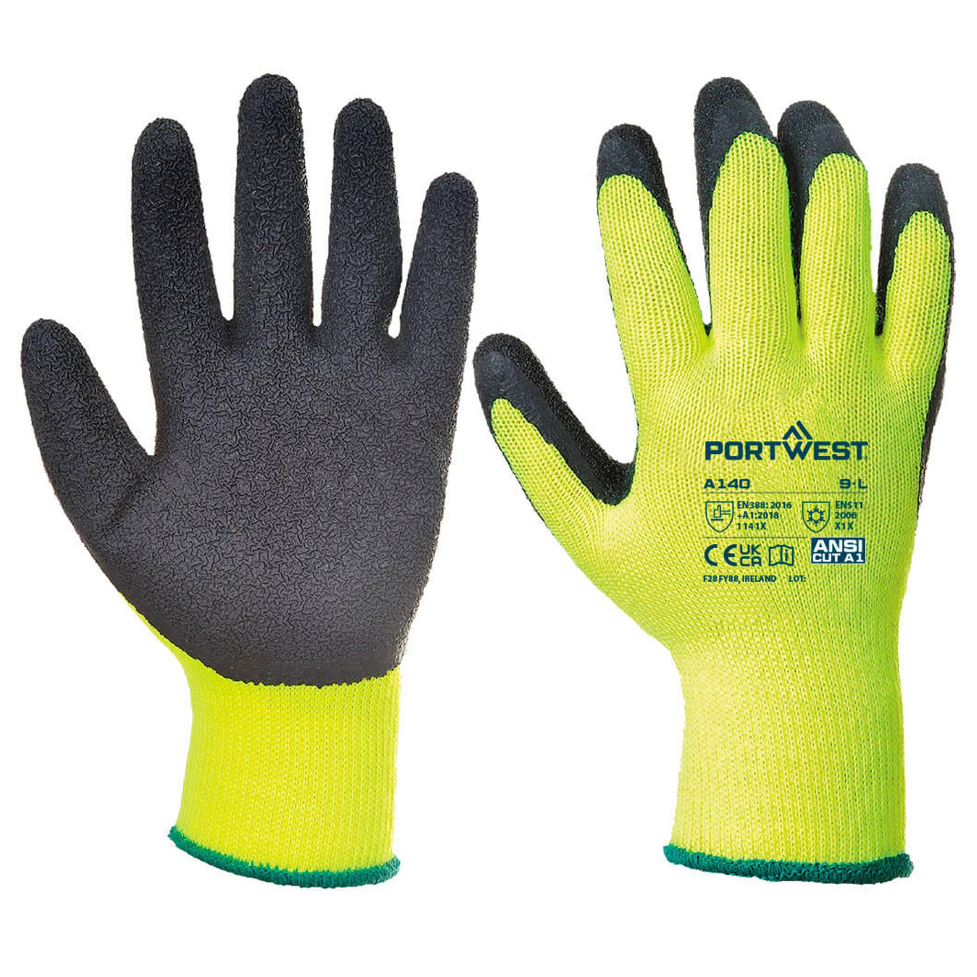 Portwest A140 High Visibility Thermal Grip Gloves - Medium Large or X Large
