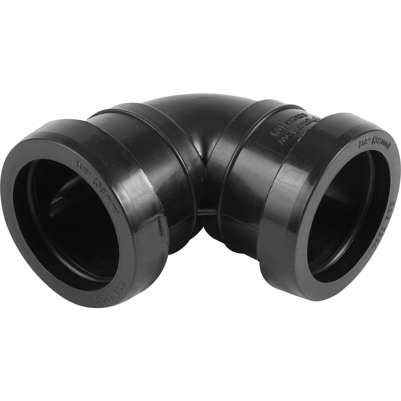 PUSH FIT WASTE PIPE BLACK KNUCKLE BEND 40MM - 90 DEGREE - Transtools Online