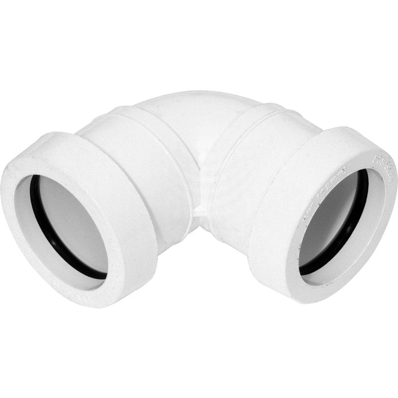 PUSH FIT WASTE PIPE WHITE KNUCKLE BEND 40MM - 90 DEGREE - Transtools Online