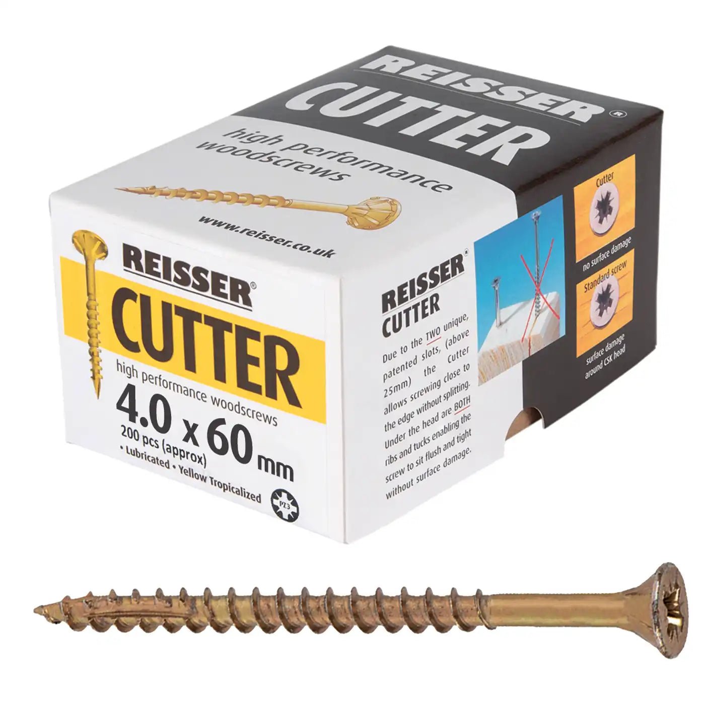 REISSER R2 CUTTER WOODSCREWS 4MM X 60MM - 200 PACK - Transtools Online