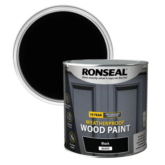 Ronseal 10 Year Weatherproof Wood Paint Black Gloss Finish
