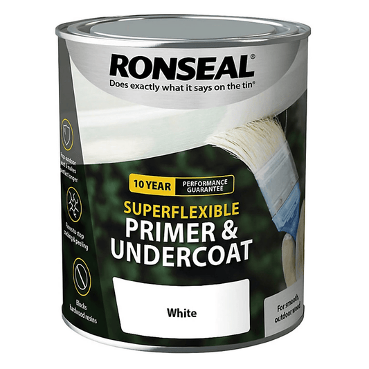 Ronseal Flexible Wood Primer and Undercoat Exterior White 750ml