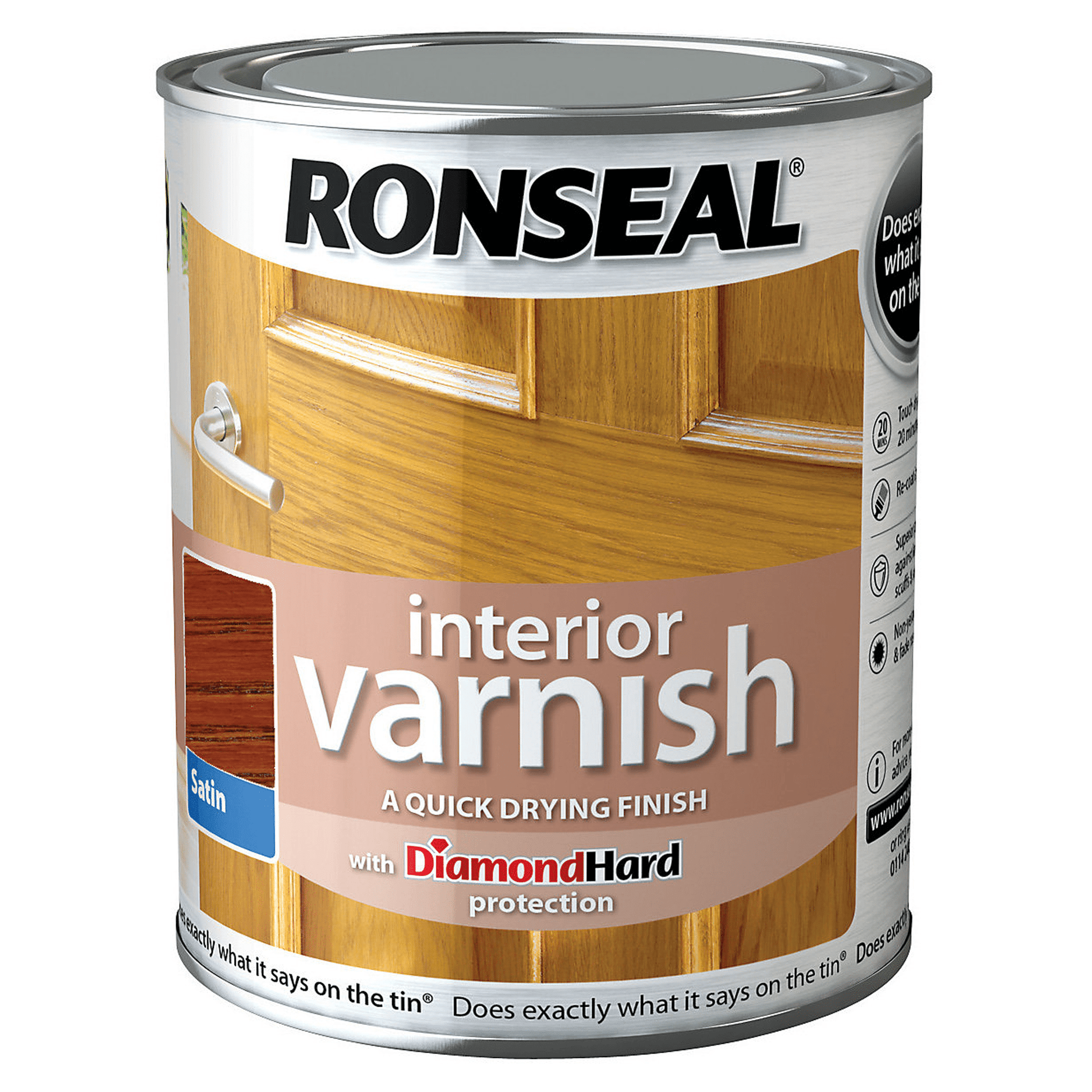 Ronseal Interior Varnish Diamond Hard Satin Medium Oak - 750ml