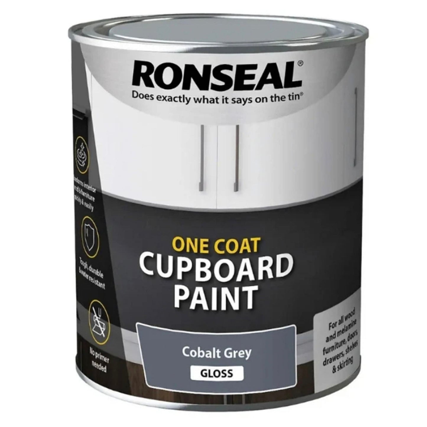 Ronseal One Coat Cupboard Paint Cobalt Grey Gloss Finish - 750ml
