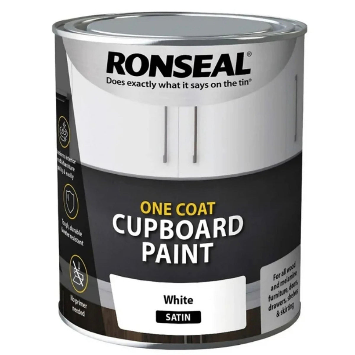 Ronseal One Coat Cupboard Paint White Satin Finish