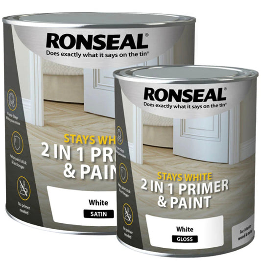 Ronseal Stays White 2 in 1 Primer and Paint - Brilliant White - Transtools Online