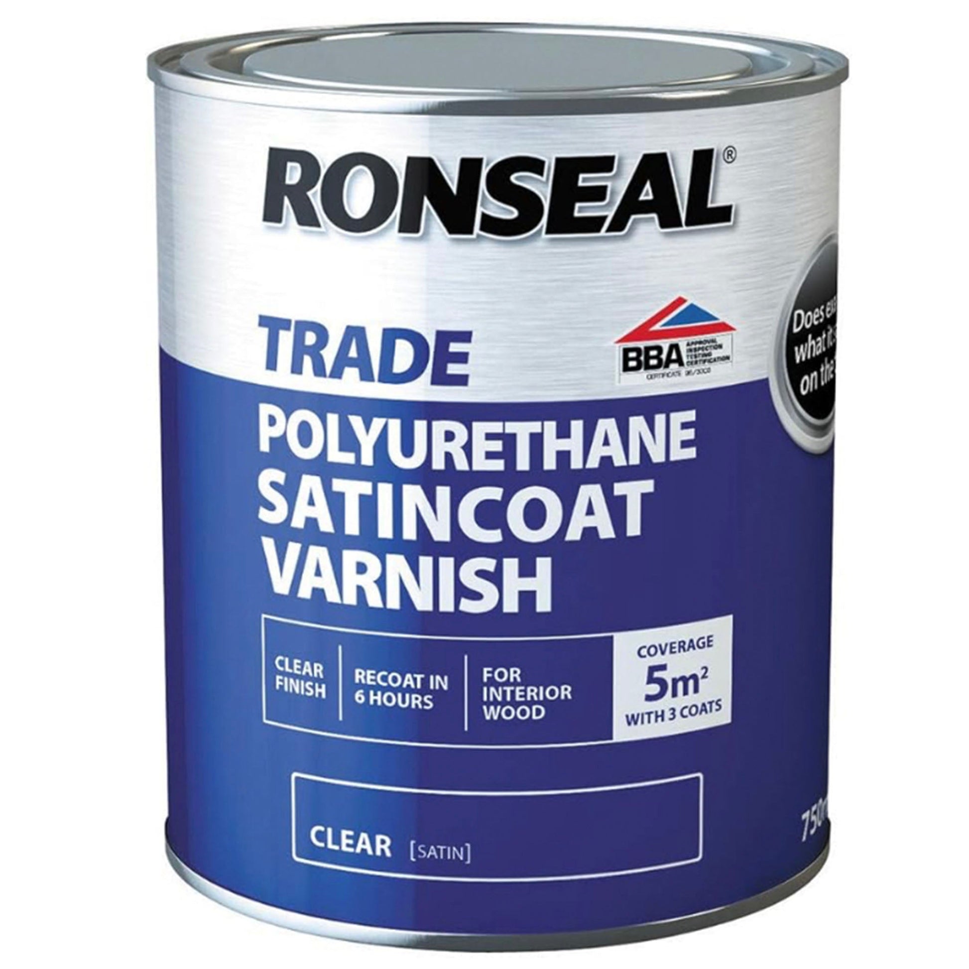 Ronseal Trade Polyurethane Satincoat Varnish Clear Finsih