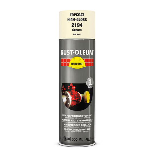 Rust - Oleum Hard Hat Top Coat Spray Cream RAL9001 - 500ml - Transtools Online