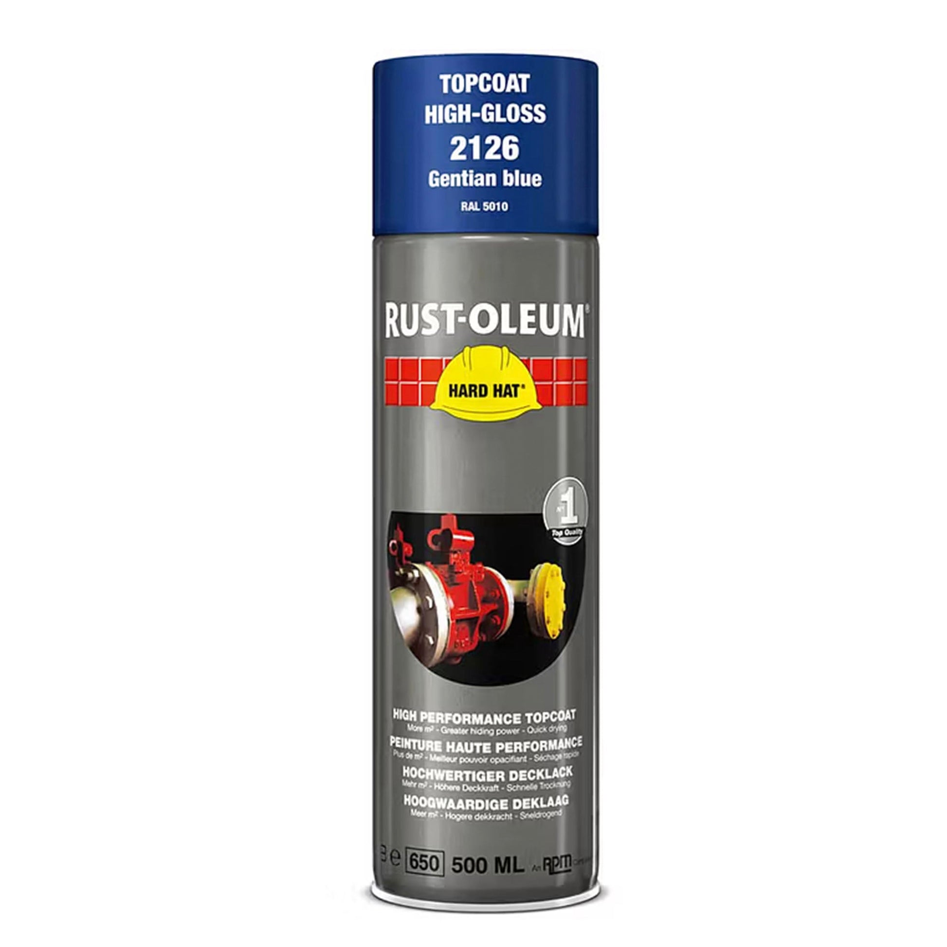Rust - Oleum Hard Hat Top Coat Spray Gentian Blue RAL5010 - 500ml - Transtools Online